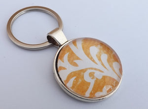 Orange & White - Silver Tone Dome Key Ring