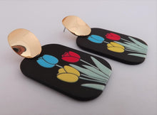 Load image into Gallery viewer, Pastel Blue, Red, Yellow &amp; Green Tulip Flower Acrylic Earrings
