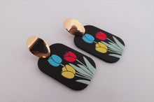 Load image into Gallery viewer, Pastel Blue, Red, Yellow &amp; Green Tulip Flower Acrylic Earrings
