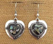 Load image into Gallery viewer, Paua Chips on Black, Heart Drop Earrings or Necklace
