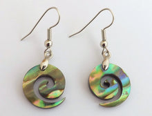 Load image into Gallery viewer, Paua Koru Earrings on Hypo Allergenic Hooks
