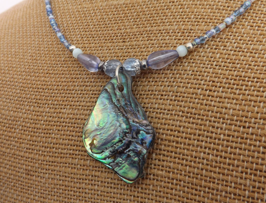 Paua Necklace Light Blue Handmade Bead Necklace