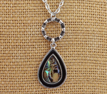 Load image into Gallery viewer, Paua, Black &amp; Silver Tone Teardrop Pendant Necklace
