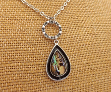 Load image into Gallery viewer, Paua, Black &amp; Silver Tone Teardrop Pendant Necklace
