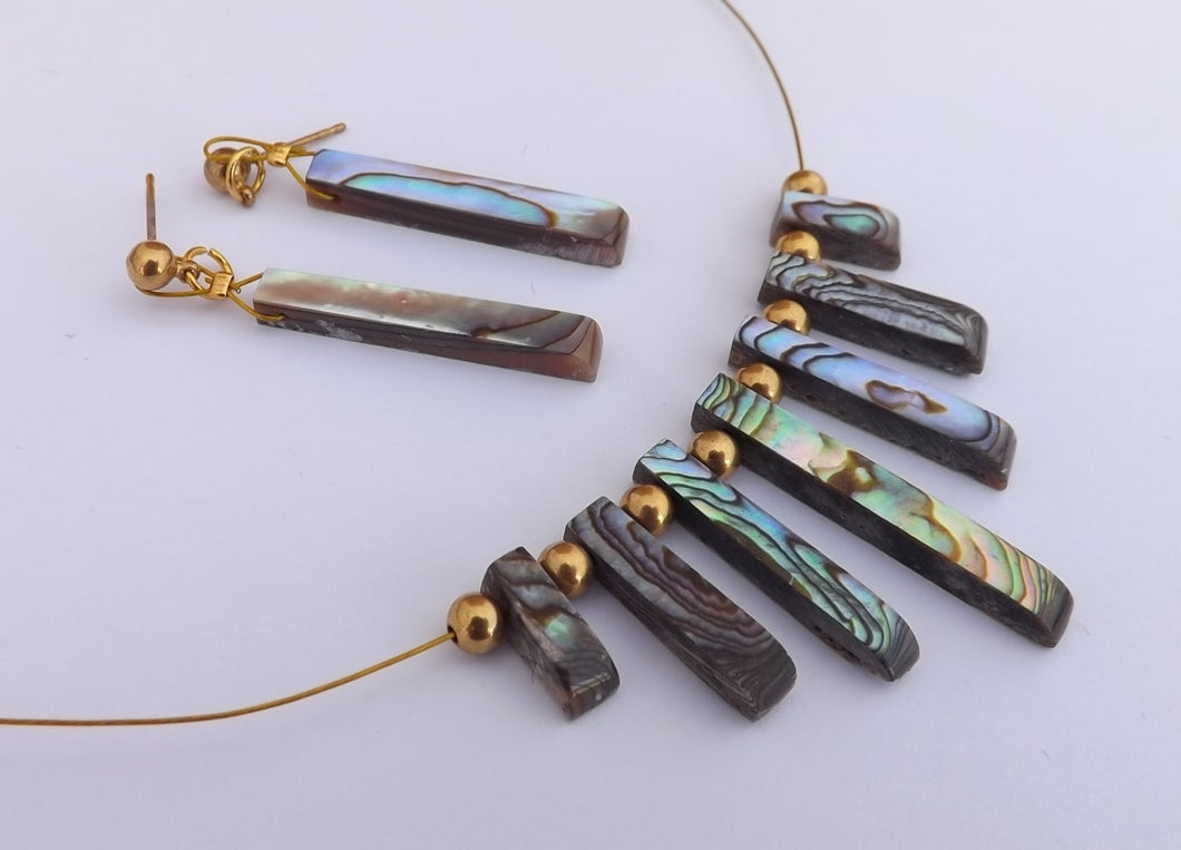 Paua & Gold Tone Handmade Collar Necklace