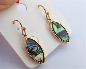 Paua & Gold Tone Oval Drop Earrings