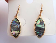 Load image into Gallery viewer, Paua &amp; Gold Tone Oval Drop Earrings
