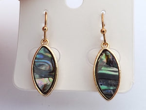 Paua & Gold Tone Oval Drop Earrings