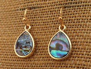 Paua & Gold Tone Teardrop Earrings