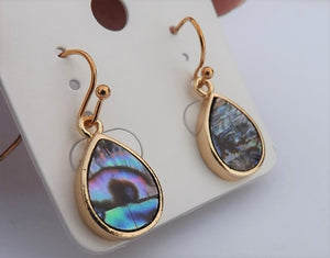 Paua & Gold Tone Teardrop Earrings