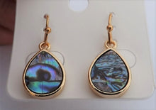 Load image into Gallery viewer, Paua &amp; Gold Tone Teardrop Earrings
