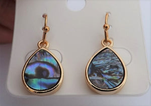 Paua & Gold Tone Teardrop Earrings