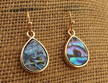 Load image into Gallery viewer, Paua &amp; Gold Tone Teardrop Earrings
