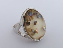 Load image into Gallery viewer, Paua &amp; Mother of Pearl Chips on White, Oval Chunky Ring (size 10)
