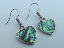 Load image into Gallery viewer, Paua &amp; Silver Tone Heart Drop Earrings
