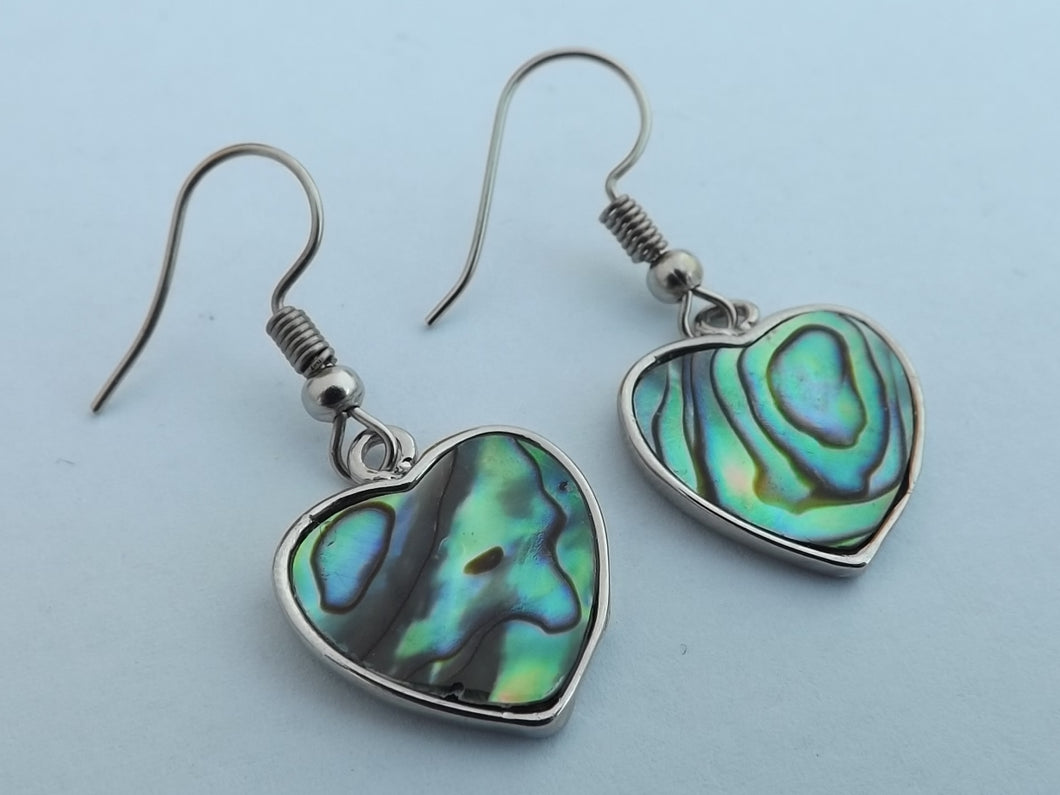 Paua & Silver Tone Heart Drop Earrings