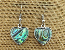 Load image into Gallery viewer, Paua &amp; Silver Tone Heart Drop Earrings
