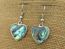 Load image into Gallery viewer, Paua &amp; Silver Tone Heart Drop Earrings
