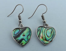 Load image into Gallery viewer, Paua &amp; Silver Tone Heart Drop Earrings
