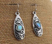 Load image into Gallery viewer, Paua &amp; Silver Tone Oval Teardrop Earrings
