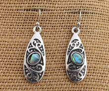 Load image into Gallery viewer, Paua &amp; Silver Tone Oval Teardrop Earrings
