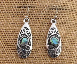 Paua & Silver Tone Oval Teardrop Earrings