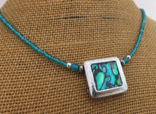 Load image into Gallery viewer, Paua &amp; Silver Tone Square, Teal Blue Handmade Bead Necklace
