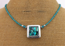 Load image into Gallery viewer, Paua &amp; Silver Tone Square, Teal Blue Handmade Bead Necklace
