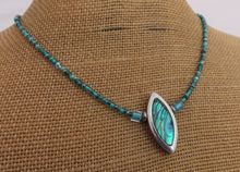 Load image into Gallery viewer, Paua &amp; Silver Toned Kayak Pendant, Teal Bead Necklace
