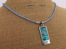 Load image into Gallery viewer, Paua &amp; Silver Toned Pendant,  Cobalt Blue Bead Necklace
