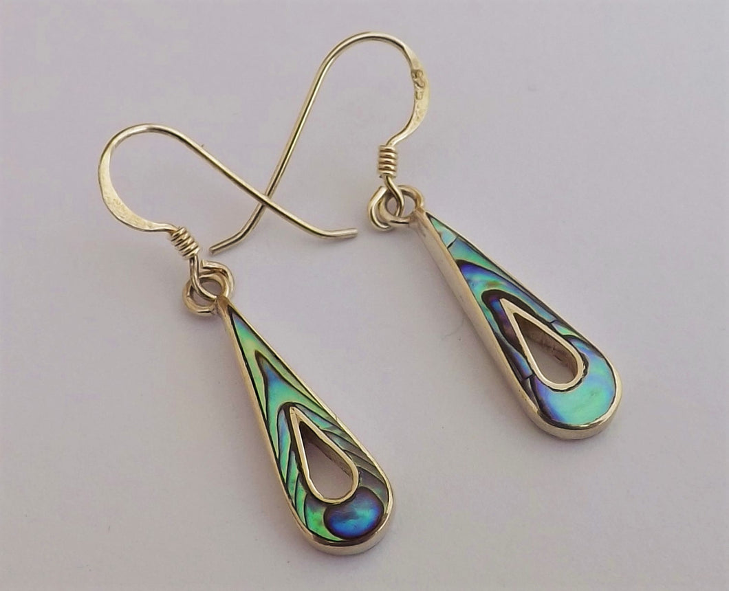 Paua & Sterling Silver Long Teardrop Earrings