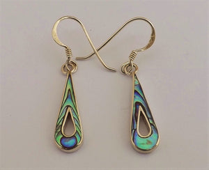 Paua & Sterling Silver Long Teardrop Earrings