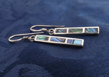 Load image into Gallery viewer, Paua &amp; Sterling Silver Rectangle Drop Earrings
