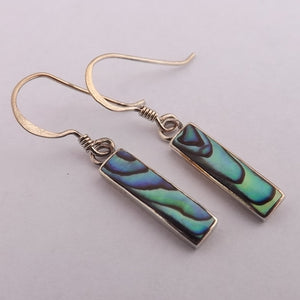 Paua & Sterling Silver Rectangle Drop Earrings