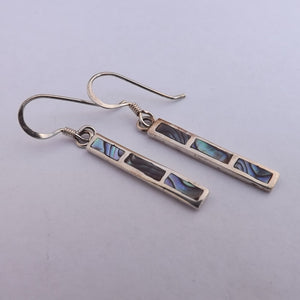 Paua & Sterling Silver Rectangle Drop Earrings