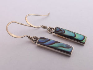 Paua & Sterling Silver Rectangle Drop Earrings