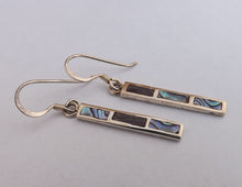 Load image into Gallery viewer, Paua &amp; Sterling Silver Rectangle Drop Earrings
