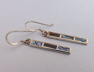 Paua & Sterling Silver Rectangle Drop Earrings