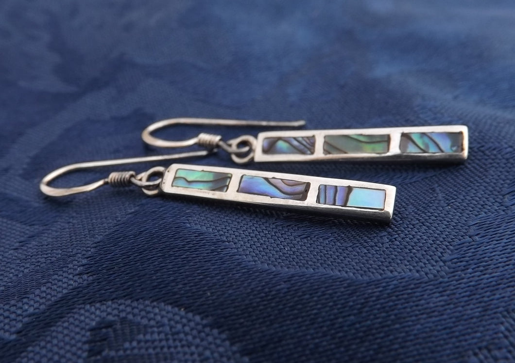 Paua & Sterling Silver Rectangle Drop Earrings