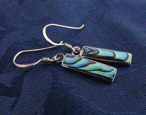 Paua & Sterling Silver Rectangle Drop Earrings