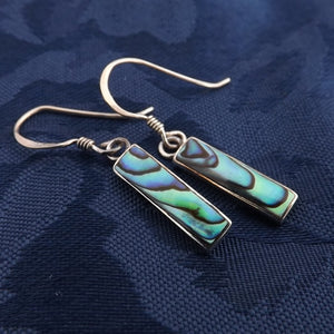 Paua & Sterling Silver Rectangle Drop Earrings