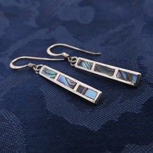 Load image into Gallery viewer, Paua &amp; Sterling Silver Rectangle Drop Earrings
