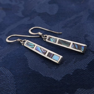 Paua & Sterling Silver Rectangle Drop Earrings