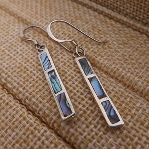 Paua & Sterling Silver Rectangle Drop Earrings