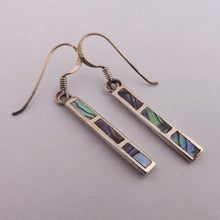 Load image into Gallery viewer, Paua &amp; Sterling Silver Rectangle Drop Earrings
