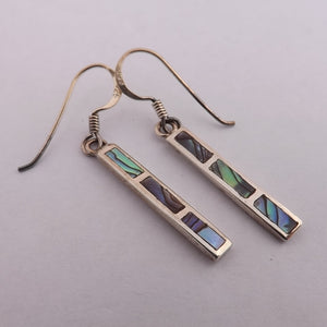 Paua & Sterling Silver Rectangle Drop Earrings