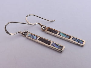 Paua & Sterling Silver Rectangle Drop Earrings