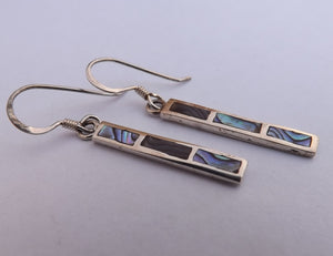 Paua & Sterling Silver Rectangle Drop Earrings