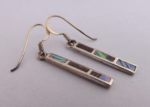 Load image into Gallery viewer, Paua &amp; Sterling Silver Rectangle Drop Earrings
