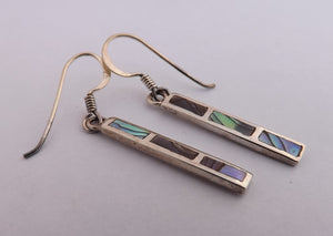 Paua & Sterling Silver Rectangle Drop Earrings